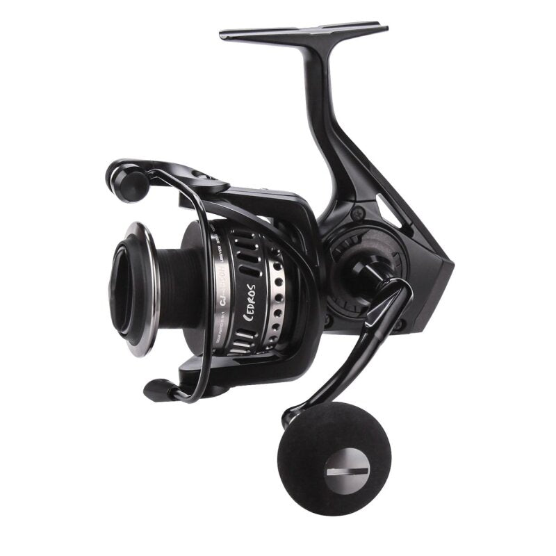 OKUMA Cedros Spin 4000H HS fishing reel with sleek black design, ergonomic handle, and durable construction for saltwater use.