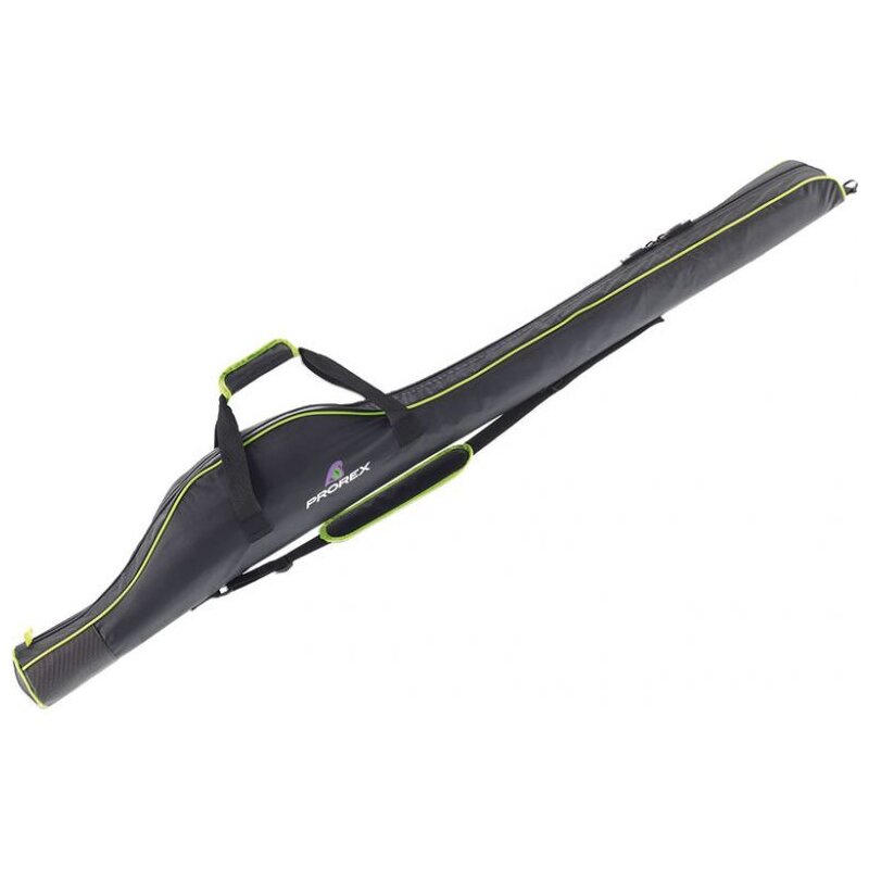 DAIWA PROREX Padded Rod Bag 2,7m 145cm in black with green accents, featuring durable handles and a secure zip closure for fishing rods.