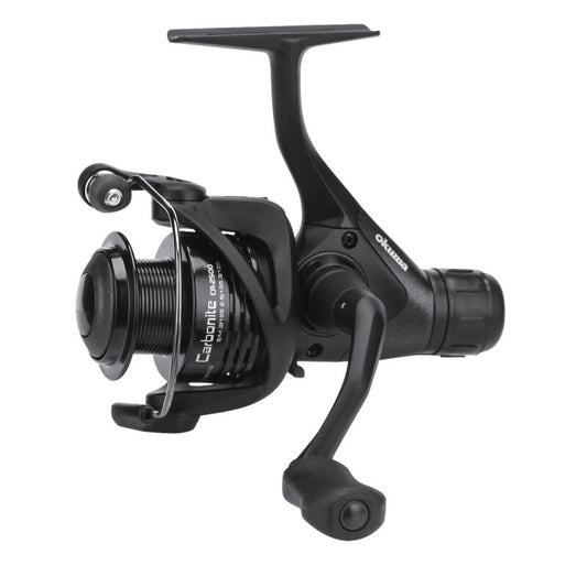 OKUMA Carbonite RD Spin 2500 fishing reel with sleek black design, ergonomic handle, and durable construction for versatile angling.
