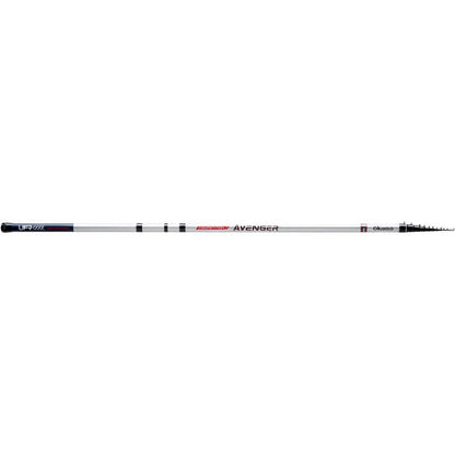 OKUMA Competition Avenger MH 5m fishing rod with a sleek white design, durable construction, and telescopic sections for versatile angling.